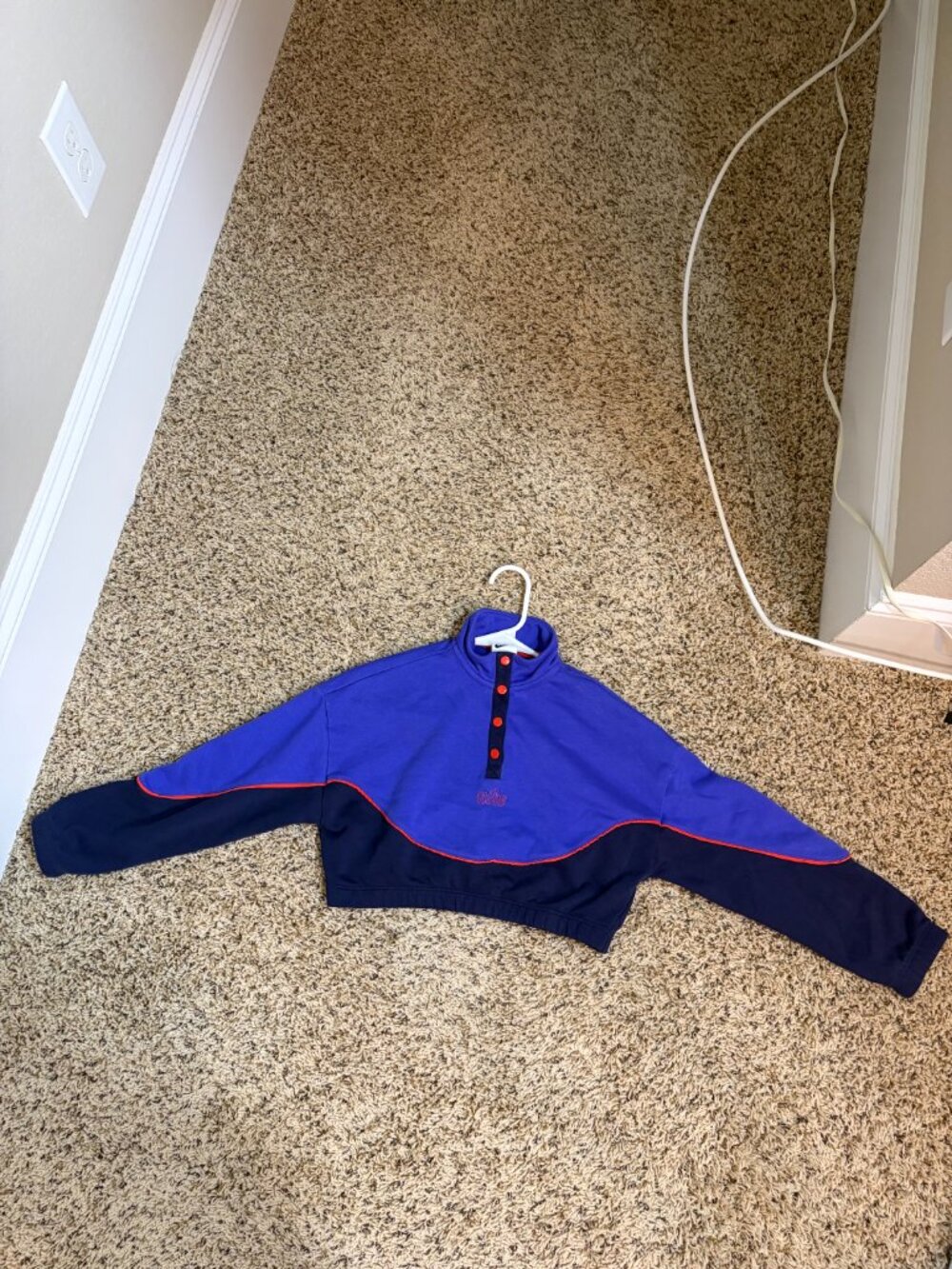 Nike Cropped Half-Snap Sweat Shirt Purple Navy Colorblock Size M - Picture 3 of 8